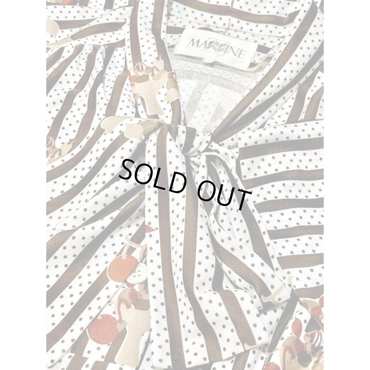 画像12: リボンタイ 木の実柄 ストライプ ドット レトロ 昭和レトロ ヴィンテージワンピース (12)