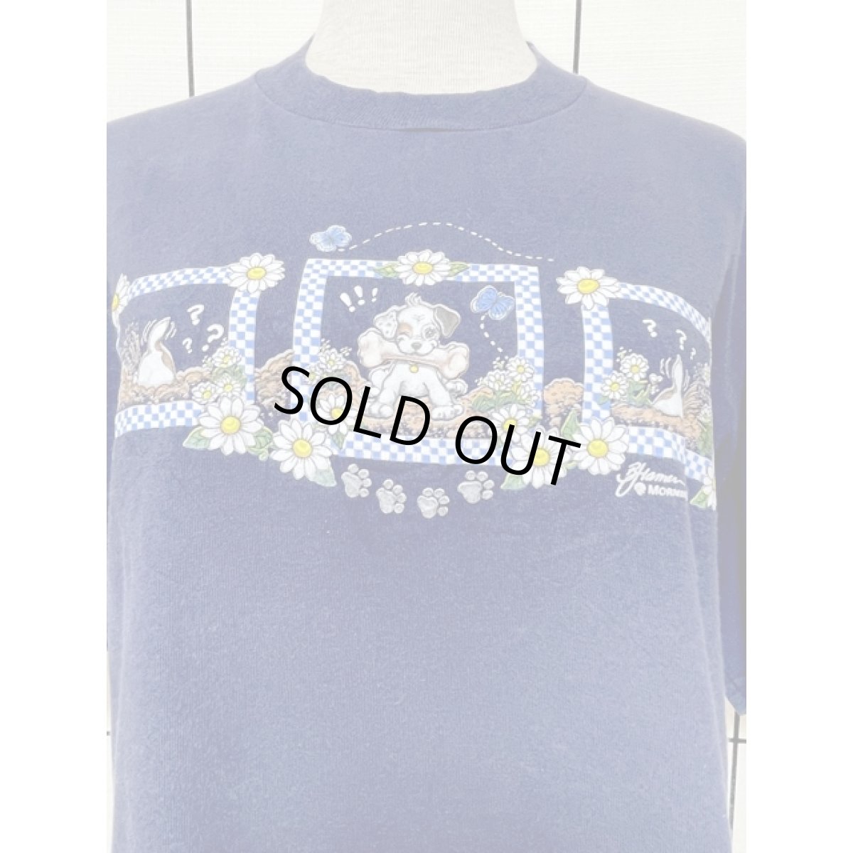 画像7: MorningSun 犬 花柄 ネイビー 半袖 レトロ アメリカ古着 ヴィンテージTシャツ (7)