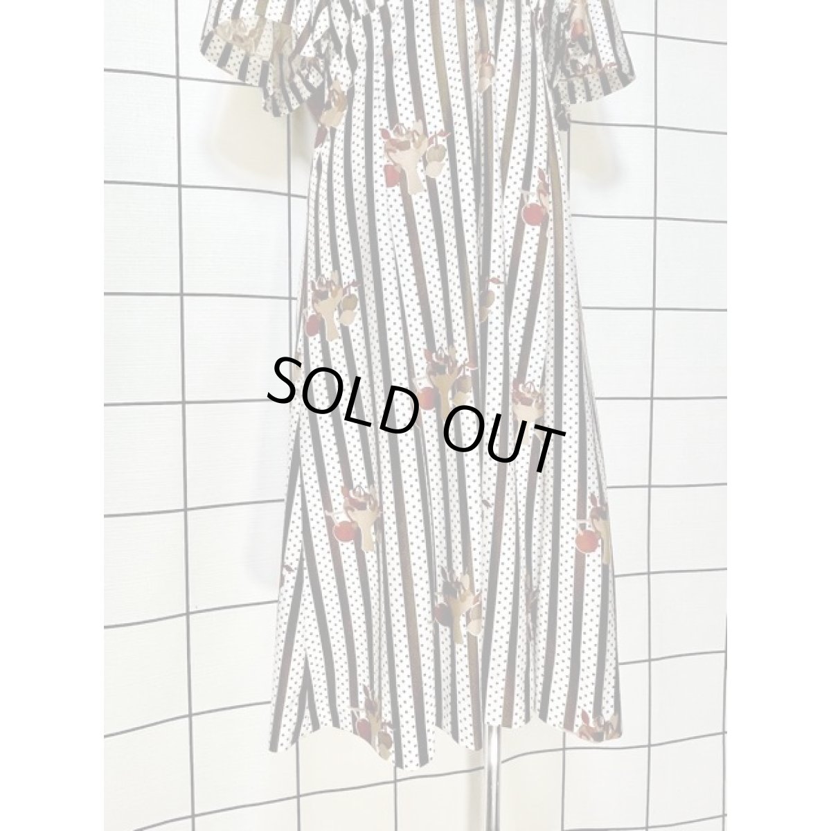 画像10: リボンタイ 木の実柄 ストライプ ドット レトロ 昭和レトロ ヴィンテージワンピース (10)