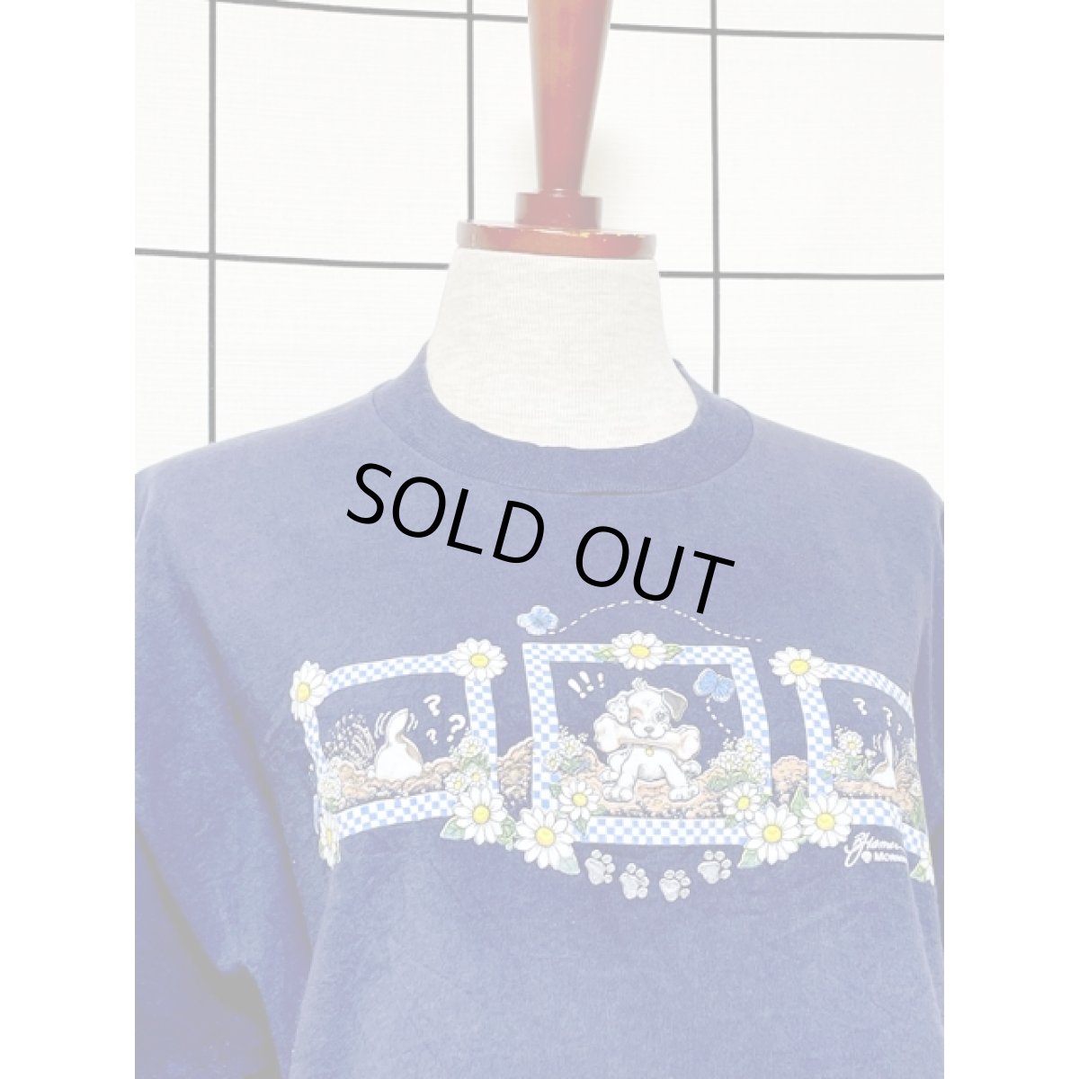 画像5: MorningSun 犬 花柄 ネイビー 半袖 レトロ アメリカ古着 ヴィンテージTシャツ (5)