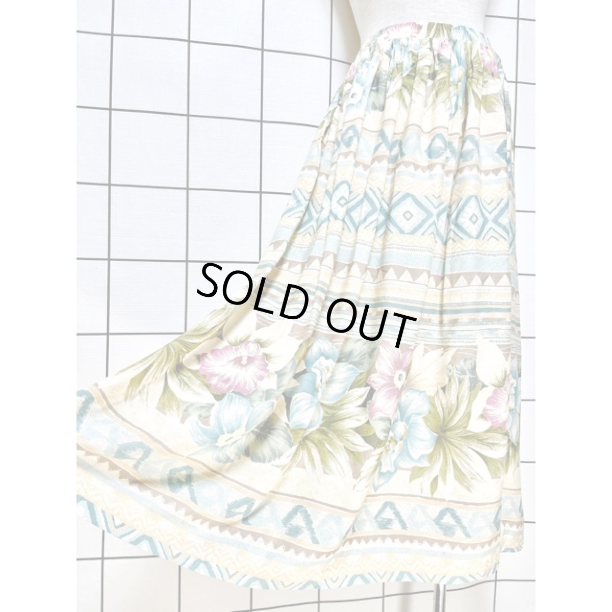 画像4: 花柄 エスニック模様 ウエストゴム スカート レトロ アメリカ古着 ヴィンテージ (4)