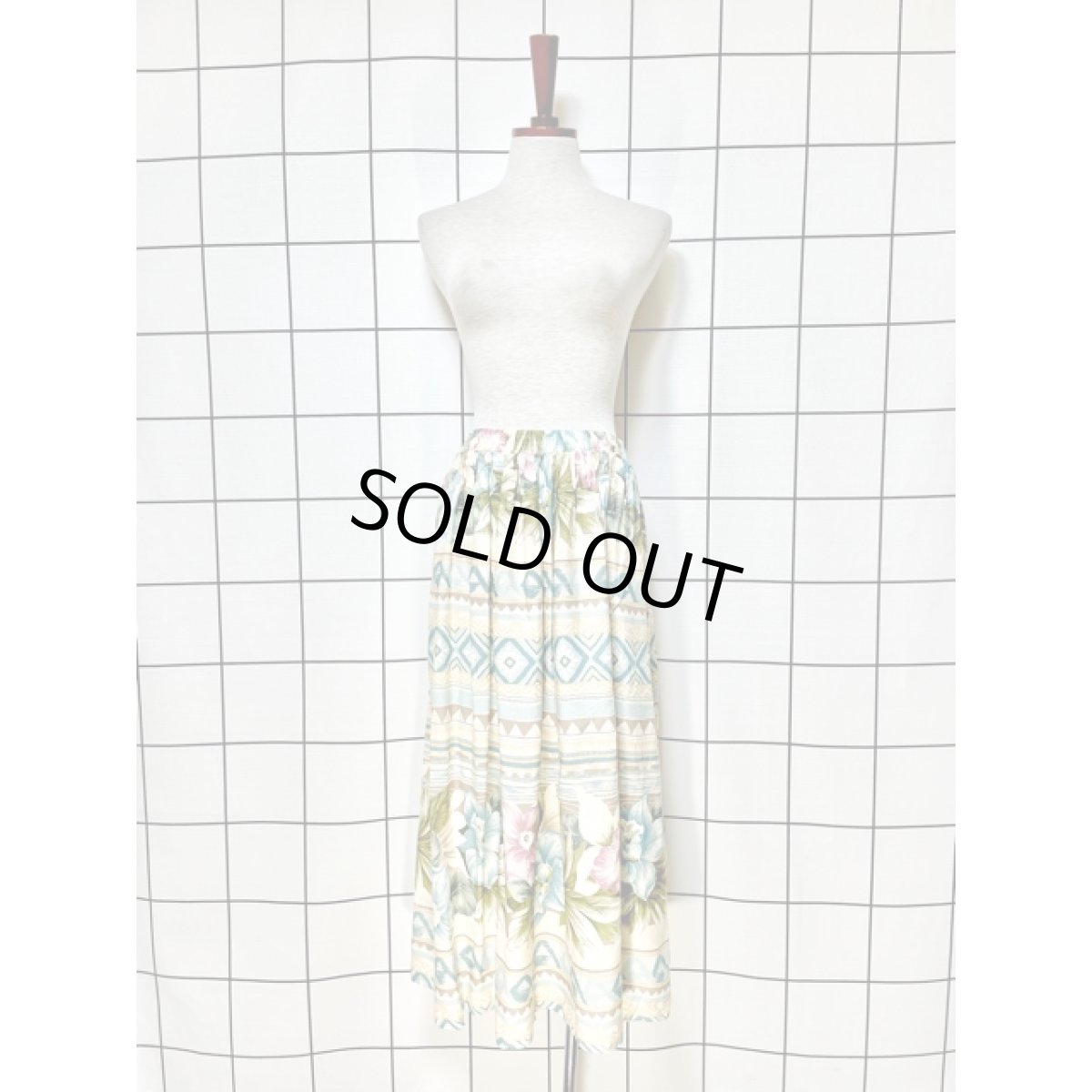 画像5: 花柄 エスニック模様 ウエストゴム スカート レトロ アメリカ古着 ヴィンテージ (5)