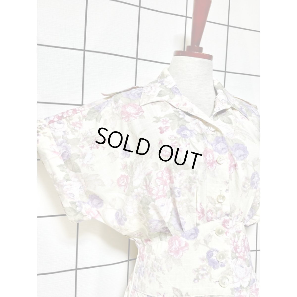 画像7: 花柄 ドルマン 前開き ウエストゴム レトロ アメリカ古着 ヴィンテージワンピース (7)