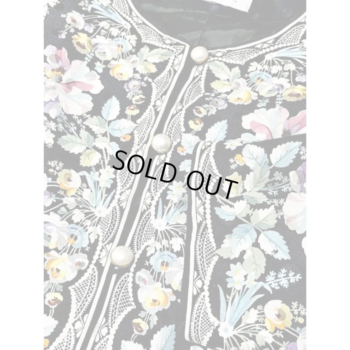 画像8: チャイナ風ボタン 花柄 ドット織り ブラック レトロ 古着 シャツ ヴィンテージブラウス (8)