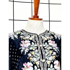 画像5: チャイナ風ボタン 花柄 ドット織り ブラック レトロ 古着 シャツ ヴィンテージブラウス (5)