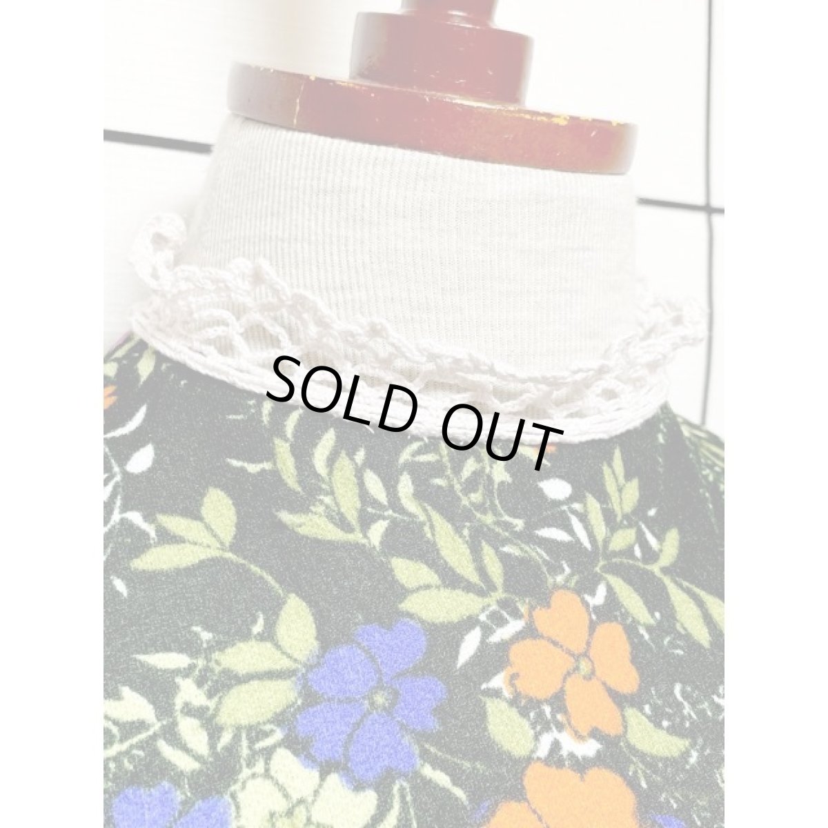 画像6: フランス古着 サイケ レトロポップ 60's 花柄 深めのグリーン シャーリング 長袖 レトロ ヴィンテージミニワンピース (6)