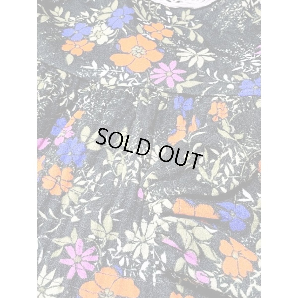 画像11: フランス古着 サイケ レトロポップ 60's 花柄 深めのグリーン シャーリング 長袖 レトロ ヴィンテージミニワンピース (11)