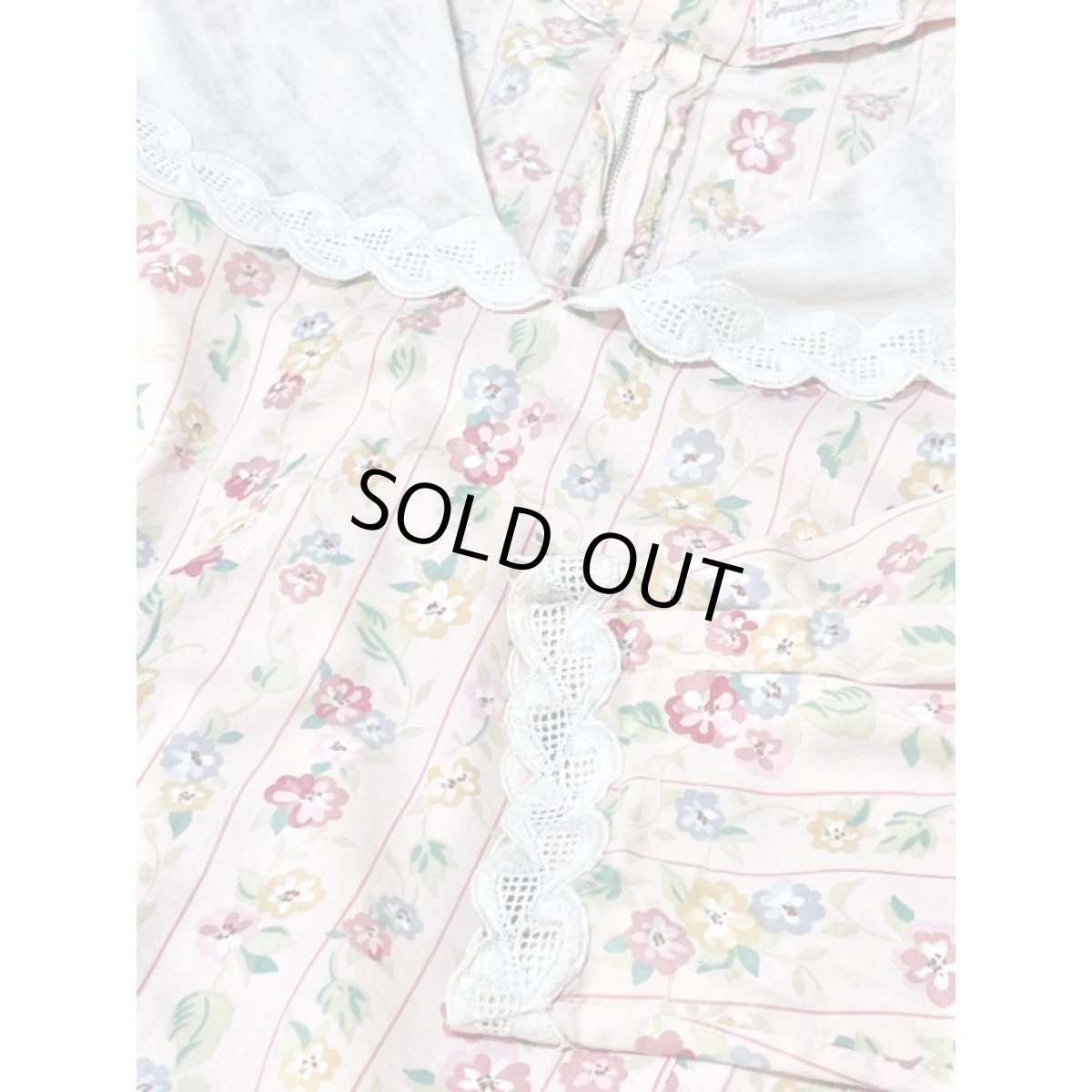 画像12: レース襟 ビッグカラー 花柄 ストライプ パフスリーブ レトロ アメリカ古着 ヴィンテージワンピース (12)