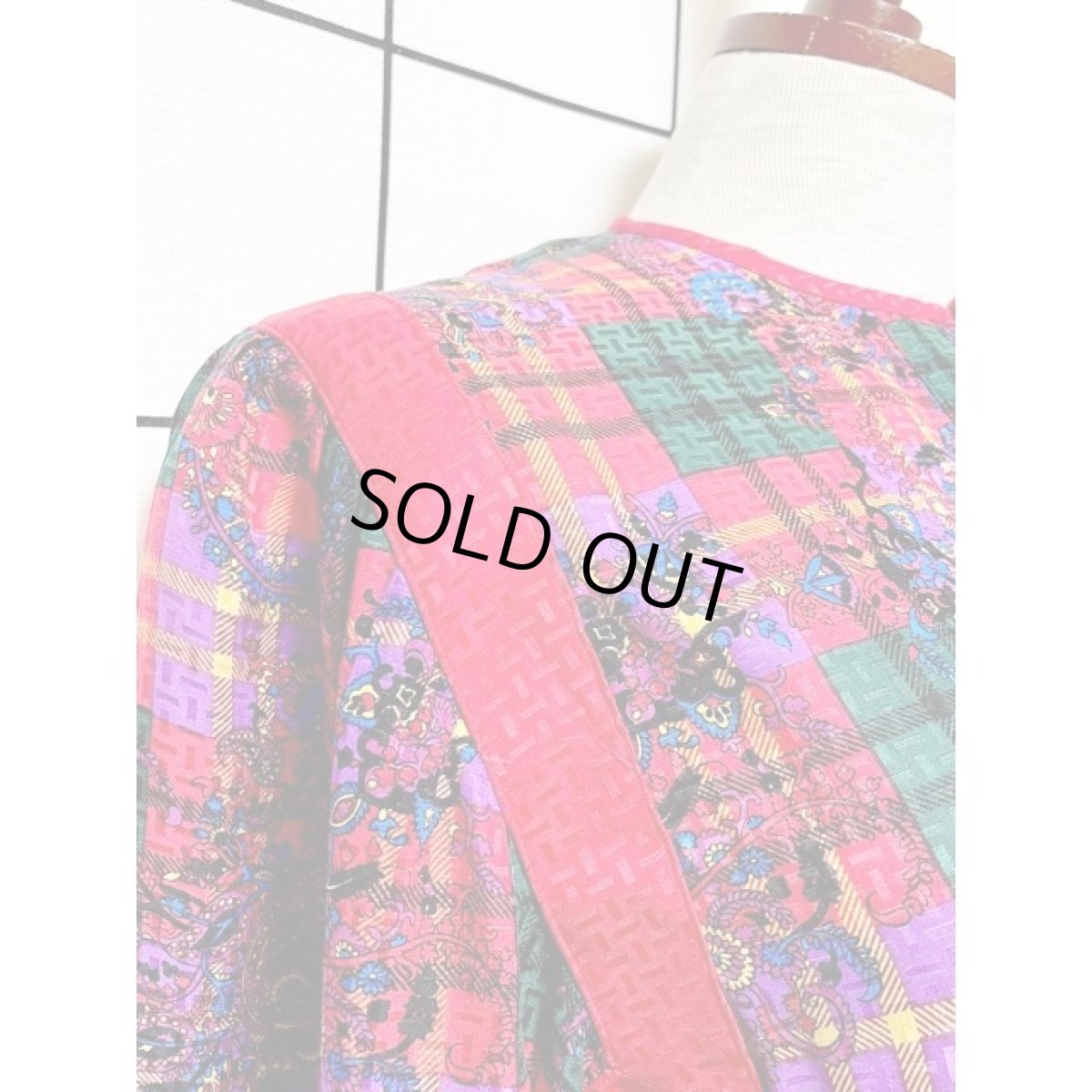 画像9: レトロサイケ チェック ペイズリー ウエストゴム アメリカ古着 ヴィンテージワンピース (9)