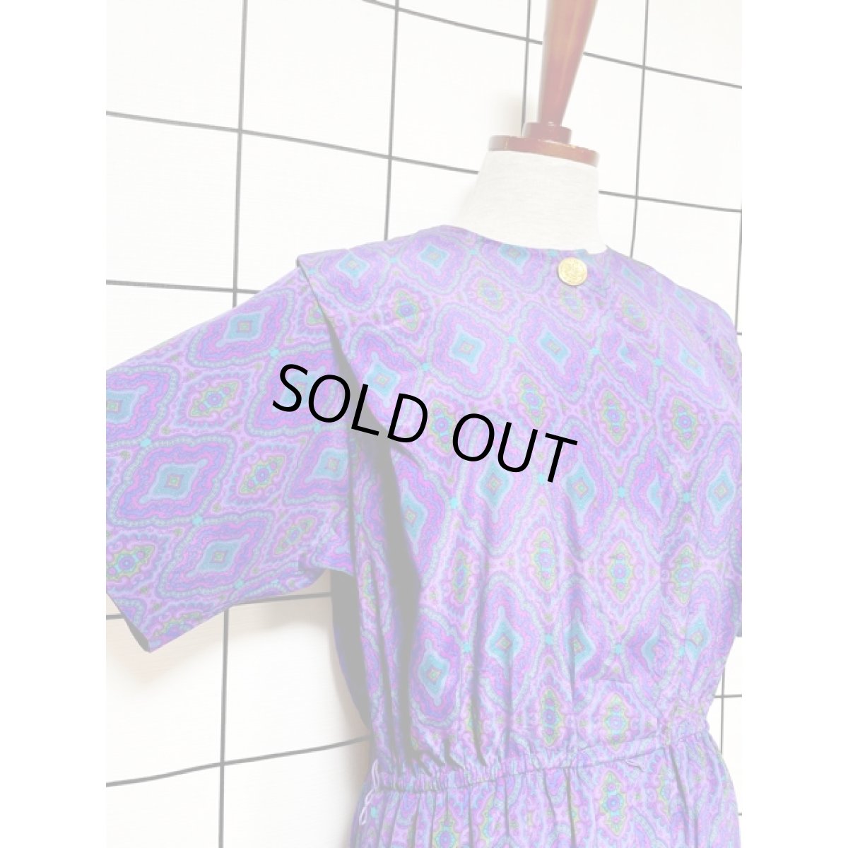 画像6: レトロサイケ プリーツ ウエストゴム アメリカ古着 ヴィンテージワンピース (6)