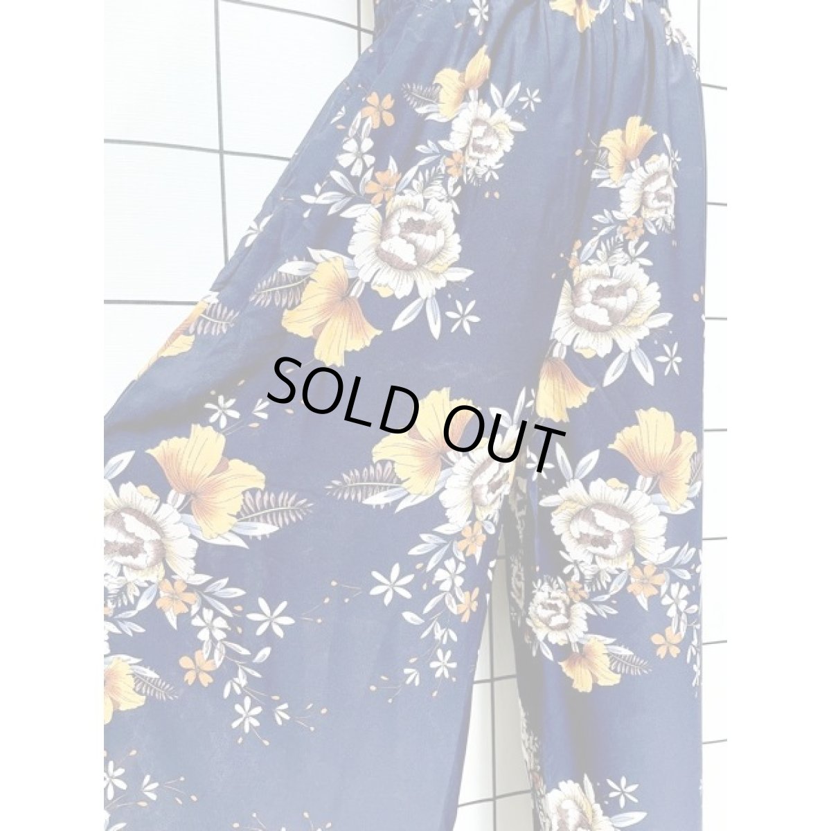 画像5: 花柄 ネイビー ウエストゴム アメリカ古着 レトロ ヴィンテージ ロングパンツ (5)