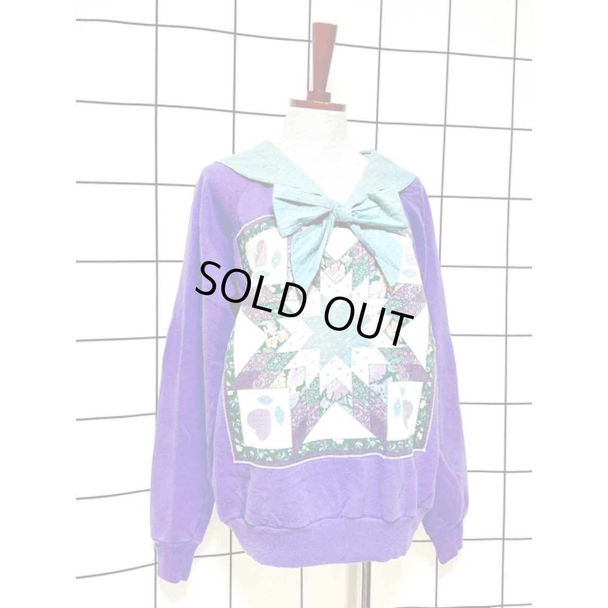 画像4: リボン セーラー襟 ハート 花柄 パープル プルオーバー ヴィンテージ アメリカ古着 スウェット (4)