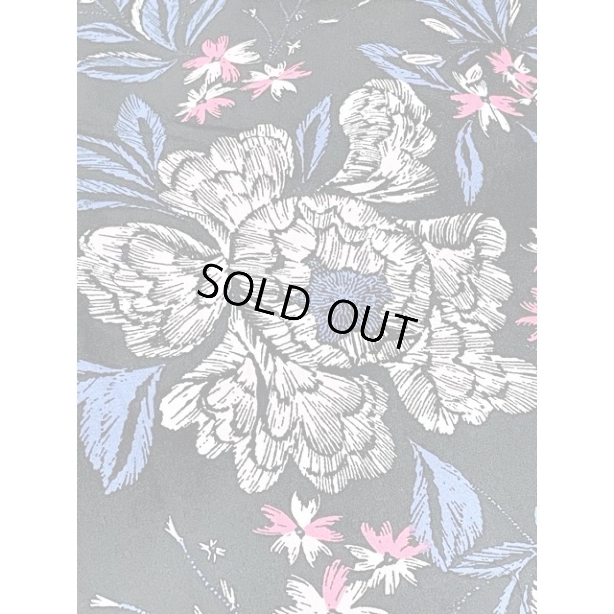 画像12: 花柄 シャーリング ハイネック ブラック ウエストゴム 古着 長袖 レトロワンピース (12)