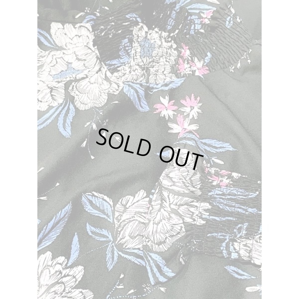 画像11: 花柄 シャーリング ハイネック ブラック ウエストゴム 古着 長袖 レトロワンピース (11)