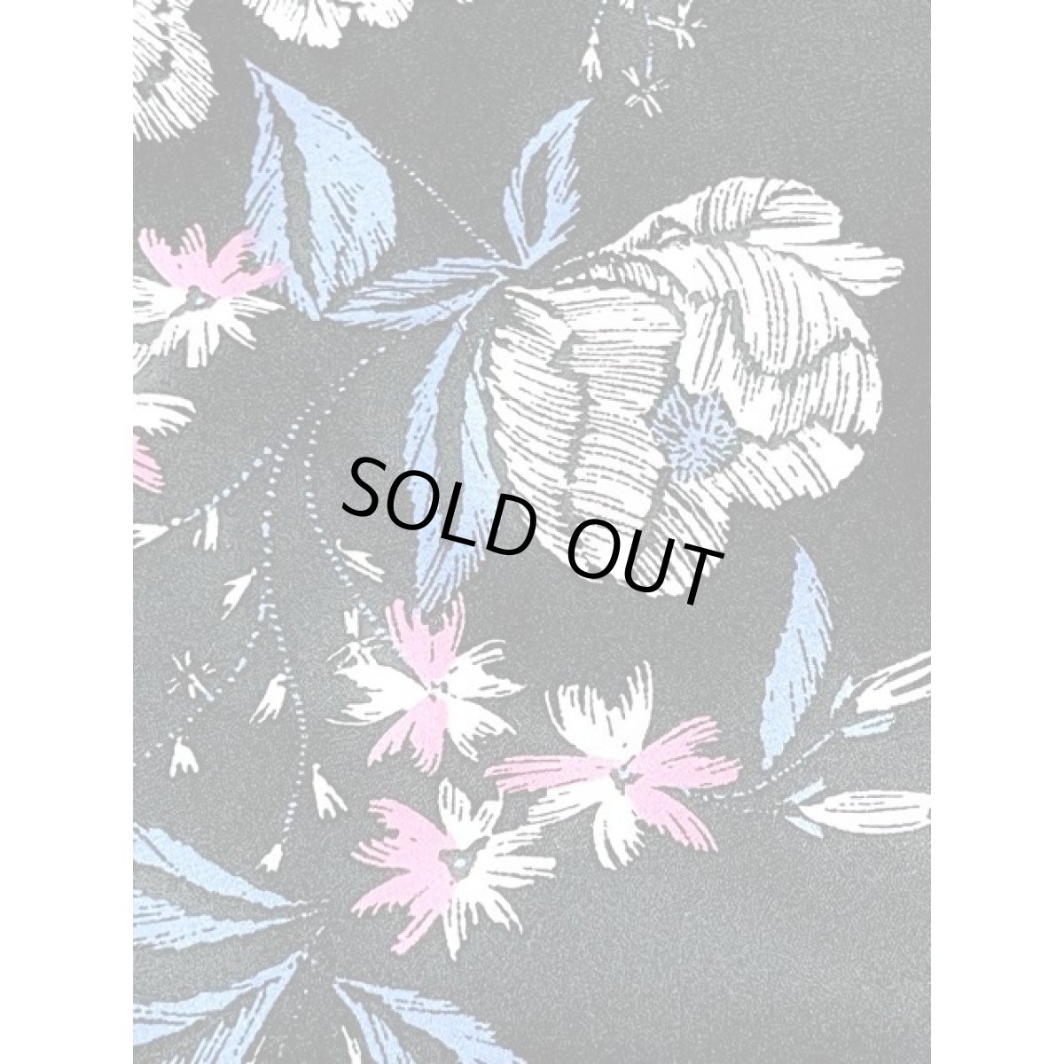 画像13: 花柄 シャーリング ハイネック ブラック ウエストゴム 古着 長袖 レトロワンピース (13)