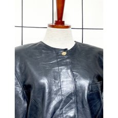画像5: イタリア製 レザー ブラック ノーカラー レトロ ヨーロッパ古着 ヴィンテージジャケット (5)
