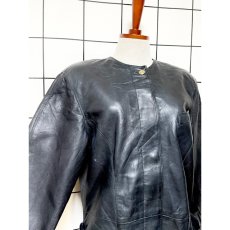 画像6: イタリア製 レザー ブラック ノーカラー レトロ ヨーロッパ古着 ヴィンテージジャケット (6)