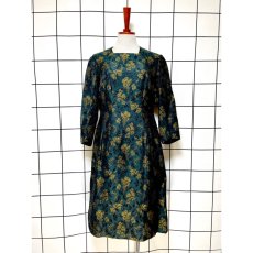 画像1: 深めのグリーン 上質 花模様織り パーティー衣装などにもおすすめ レトロ フランス古着 ヴィンテージドレス (1)