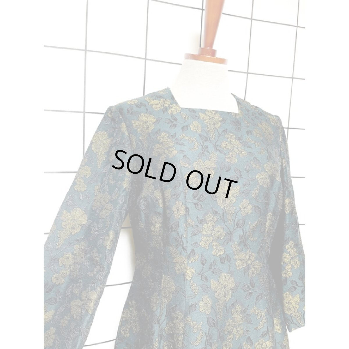 画像6: 深めのグリーン 上質 花模様織り パーティー衣装などにもおすすめ レトロ フランス古着 ヴィンテージドレス (6)