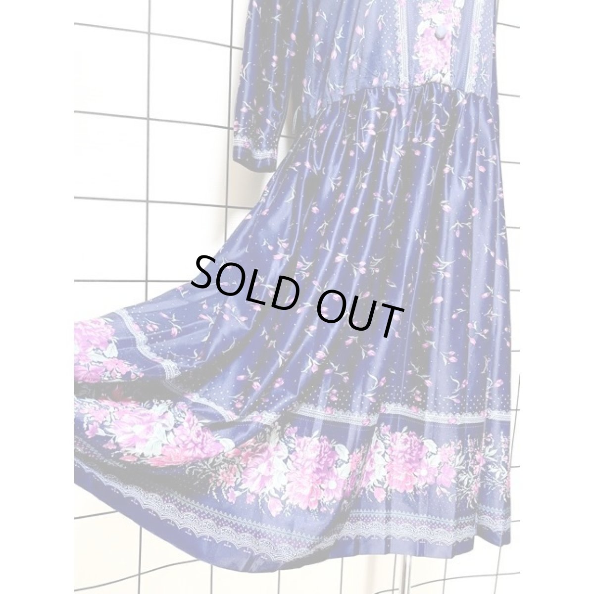 画像9: 花柄 ドット柄 ネイビー ウエストゴム レトロ アメリカ古着 ヴィンテージ ワンピース (9)