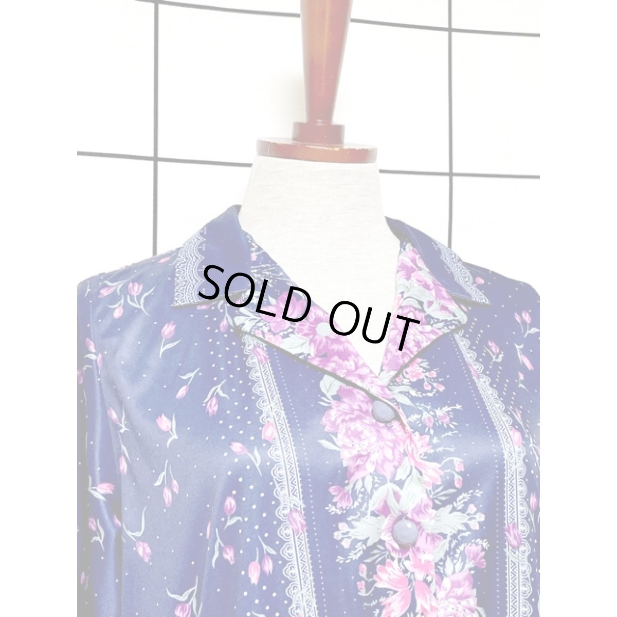 画像5: 花柄 ドット柄 ネイビー ウエストゴム レトロ アメリカ古着 ヴィンテージ ワンピース (5)