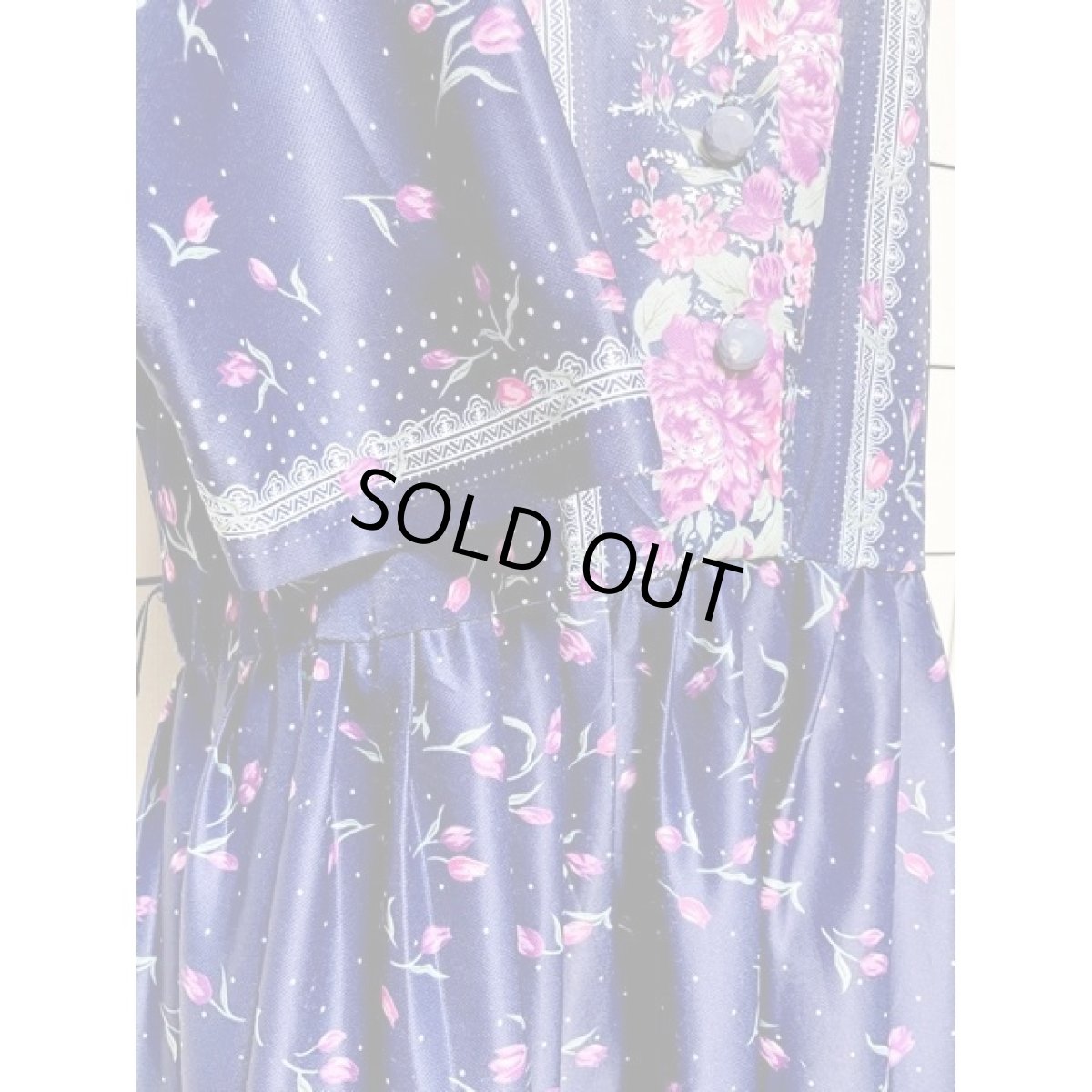 画像7: 花柄 ドット柄 ネイビー ウエストゴム レトロ アメリカ古着 ヴィンテージ ワンピース (7)