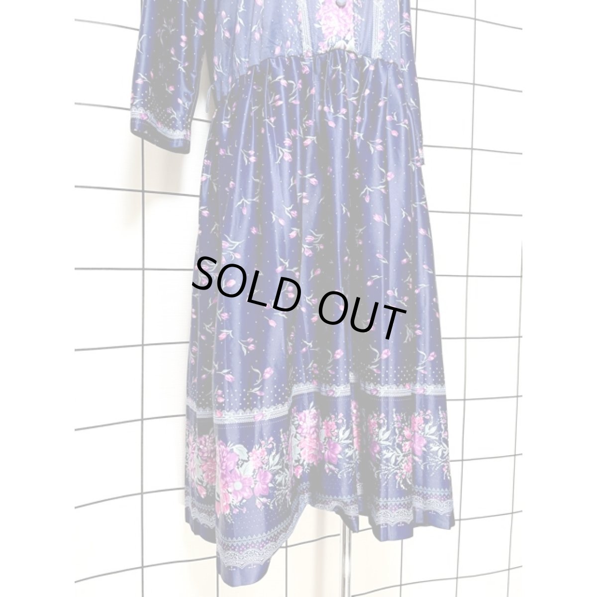 画像8: 花柄 ドット柄 ネイビー ウエストゴム レトロ アメリカ古着 ヴィンテージ ワンピース (8)