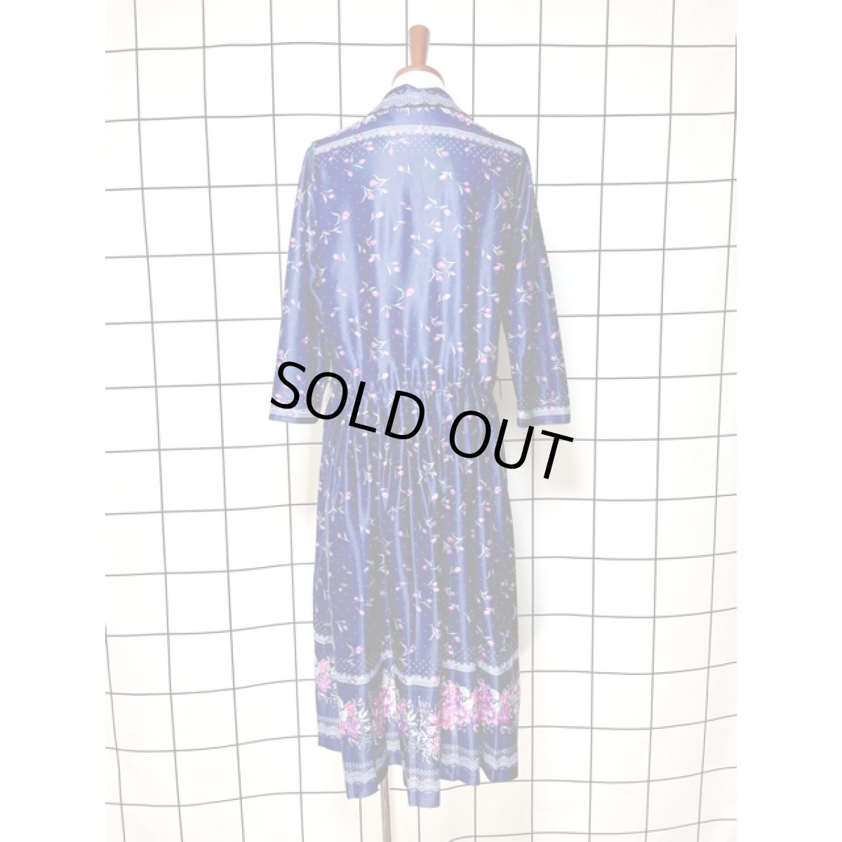 画像2: 花柄 ドット柄 ネイビー ウエストゴム レトロ アメリカ古着 ヴィンテージ ワンピース (2)