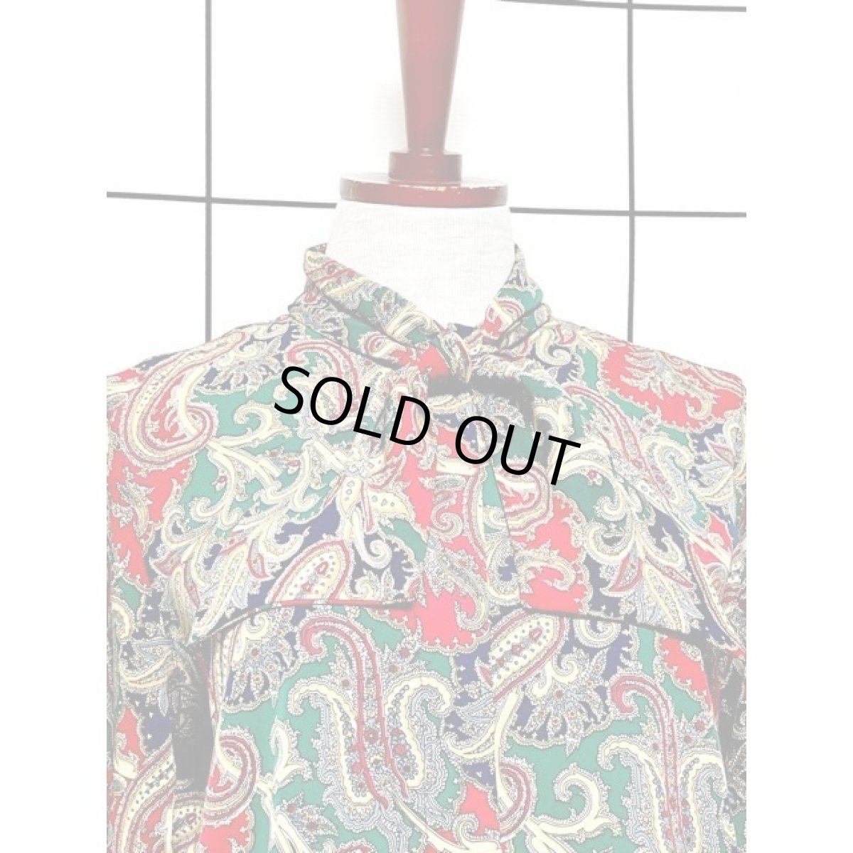 画像5: リボンタイ ペイズリーモチーフ アメリカ古着 レトロ シャツ ヴィンテージブラウス (5)