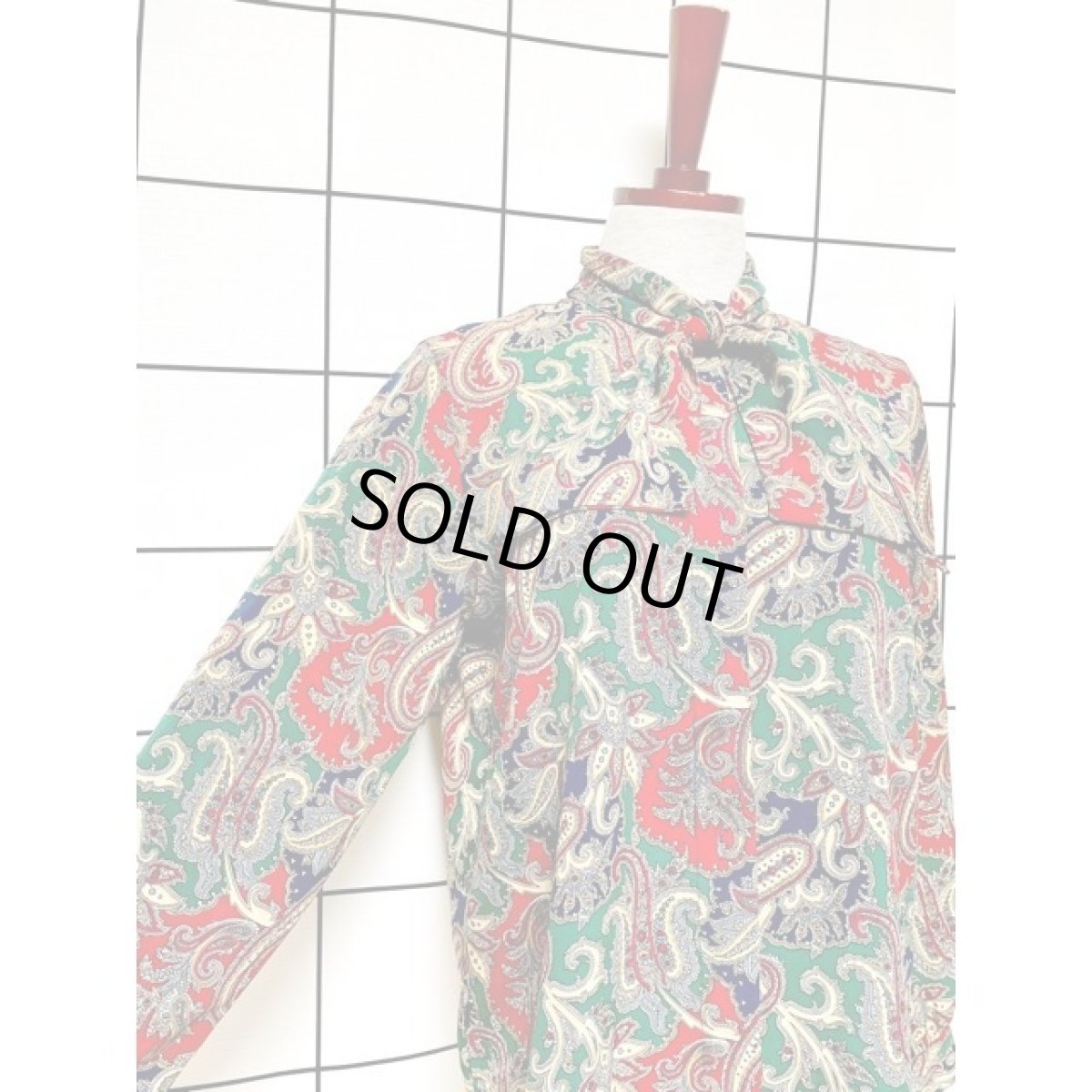 画像6: リボンタイ ペイズリーモチーフ アメリカ古着 レトロ シャツ ヴィンテージブラウス (6)