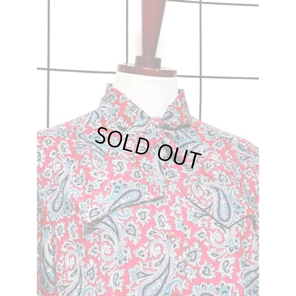 画像5: リボンタイ ペイズリー レッド アメリカ古着 レトロ シャツ ヴィンテージブラウス (5)