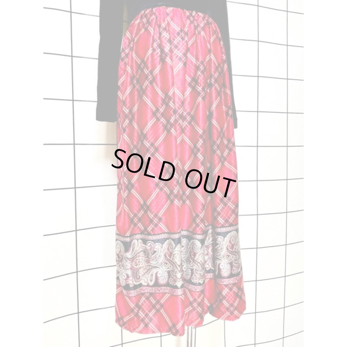 画像8: チェック切り替え ペイズリー ウエストゴム アメリカ古着 長袖 レトロ ヴィンテージワンピース (8)