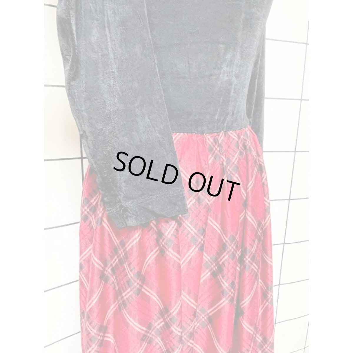 画像7: チェック切り替え ペイズリー ウエストゴム アメリカ古着 長袖 レトロ ヴィンテージワンピース (7)