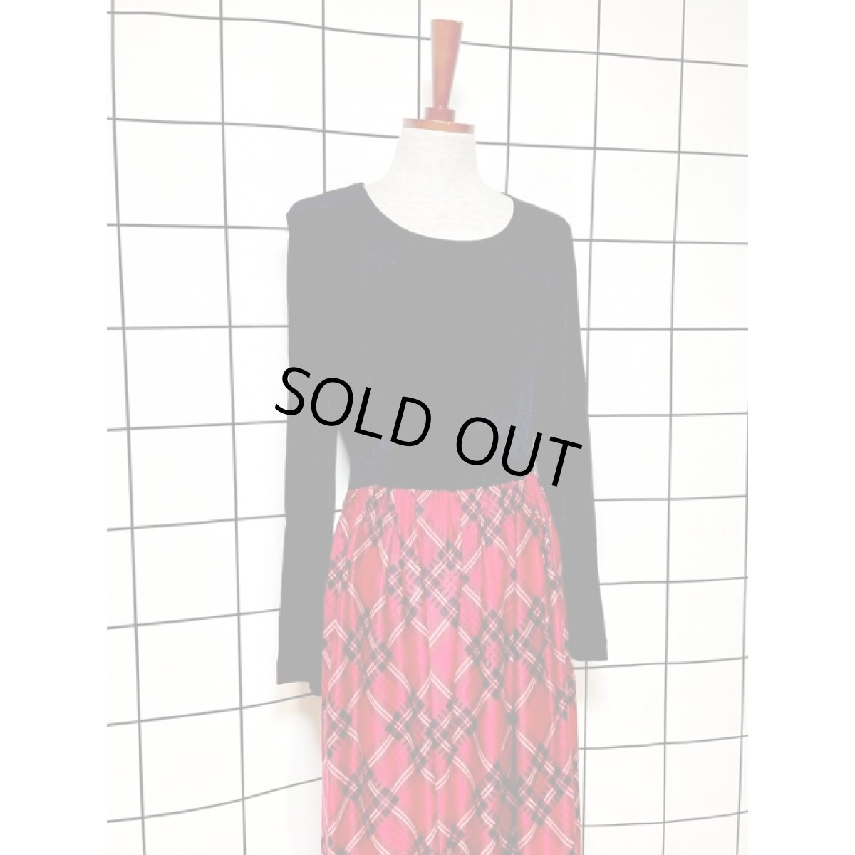 画像3: チェック切り替え ペイズリー ウエストゴム アメリカ古着 長袖 レトロ ヴィンテージワンピース (3)