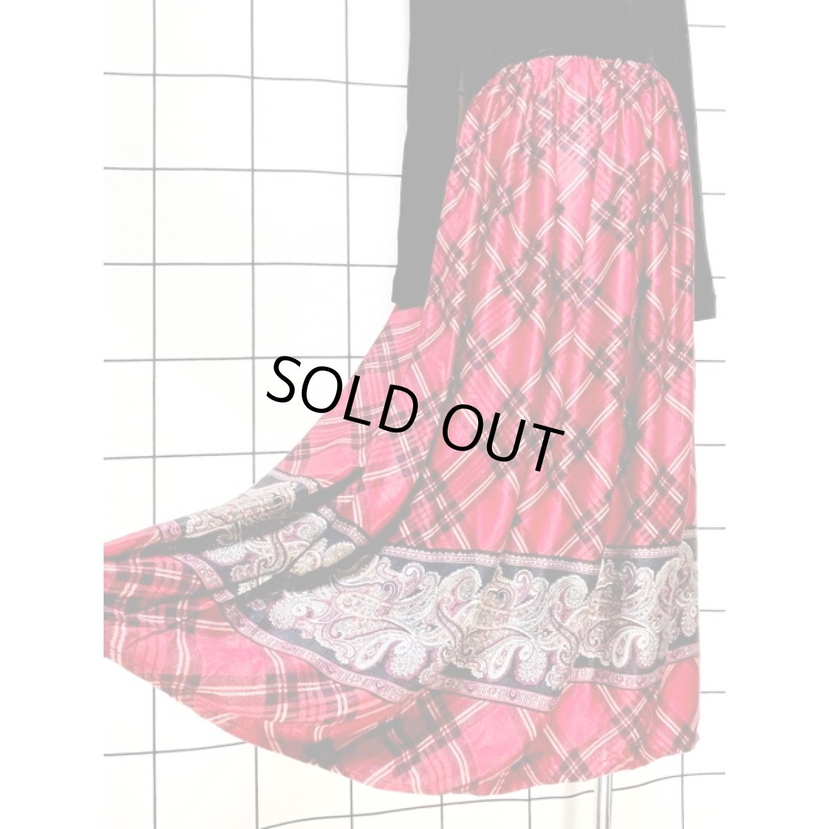 画像9: チェック切り替え ペイズリー ウエストゴム アメリカ古着 長袖 レトロ ヴィンテージワンピース (9)