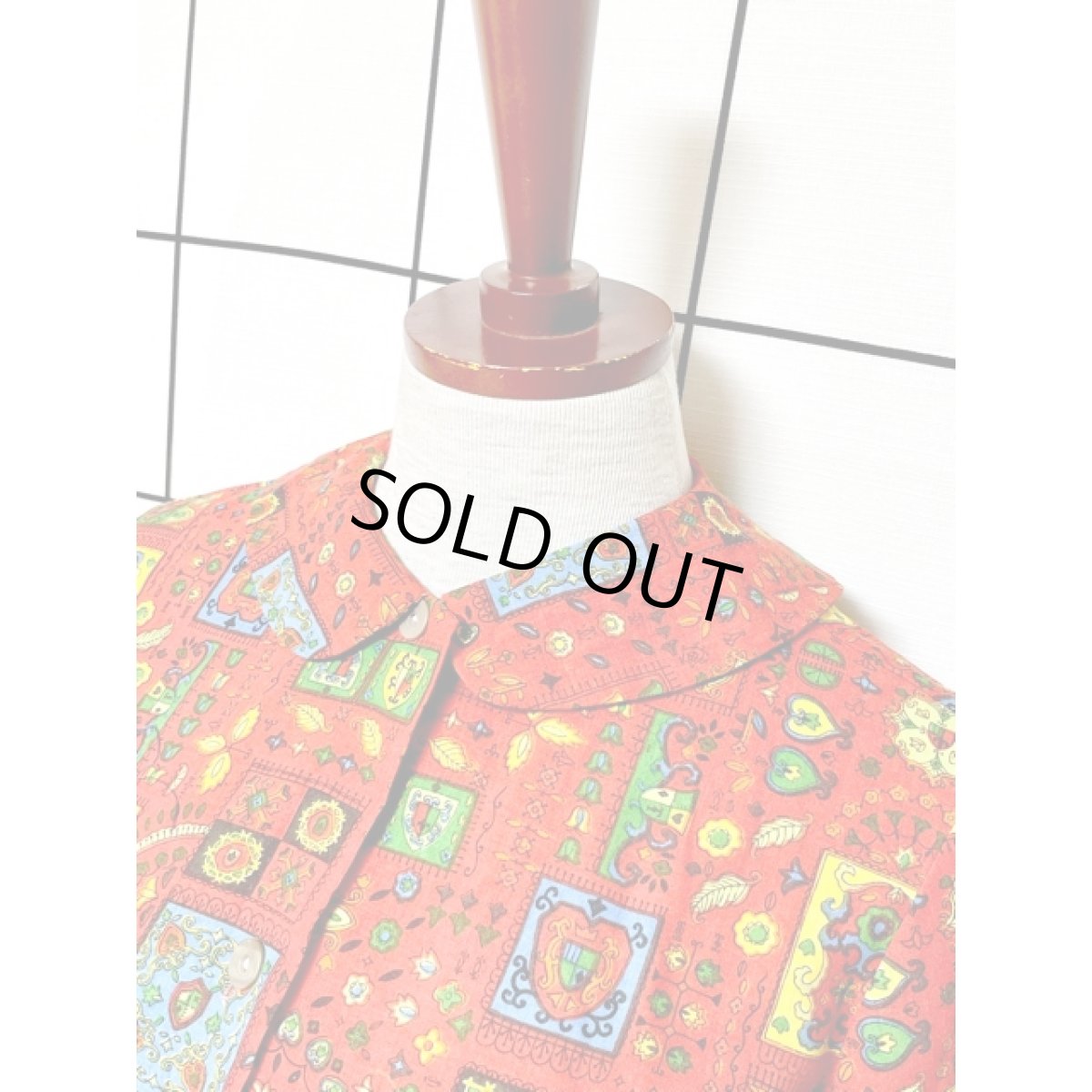 画像4: 丸襟 レトロ柄 アメリカ古着 シャツ ヴィンテージブラウス (4)