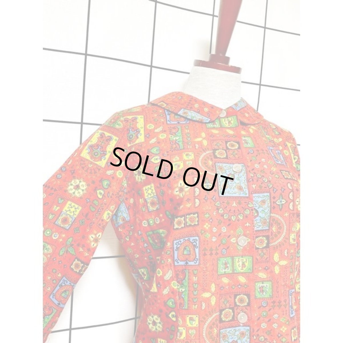 画像6: 丸襟 レトロ柄 アメリカ古着 シャツ ヴィンテージブラウス (6)