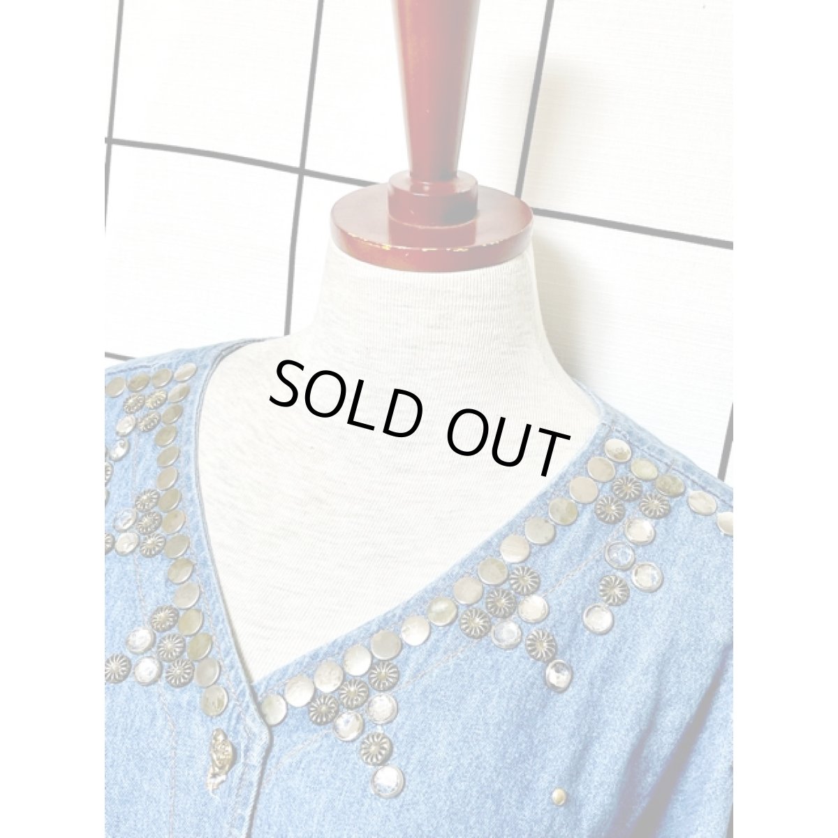 画像4: デニム オーバーサイズ スタッズ ハートボタン ノーカラー アメリカ古着 ジャケット (4)