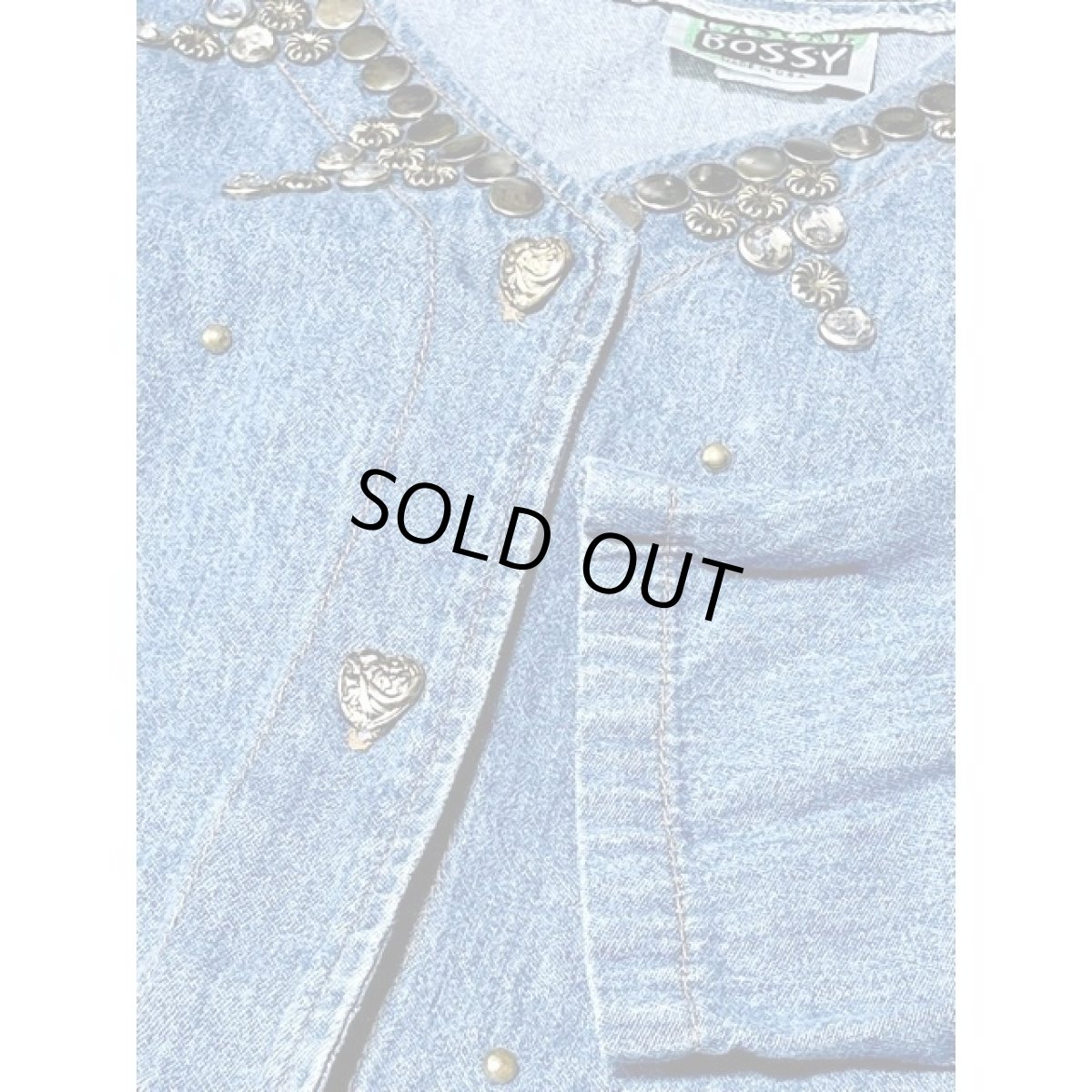 画像8: デニム オーバーサイズ スタッズ ハートボタン ノーカラー アメリカ古着 ジャケット (8)