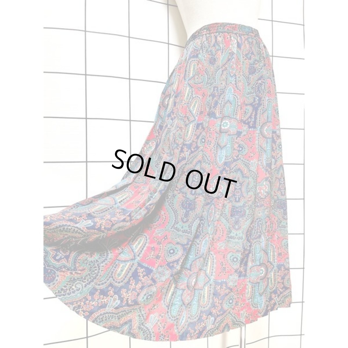 画像4: プリーツ スカーフ模様  ウエストゴム レトロ アメリカ古着 ヴィンテージスカート (4)