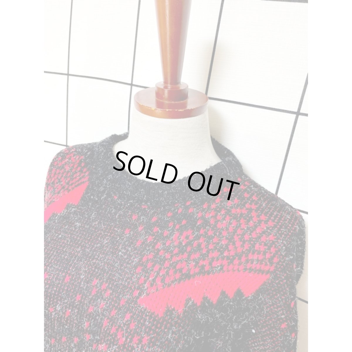 画像4: 小さなハート編み プルオーバー ブラック レッド アメリカ古着 ニットセーター (4)