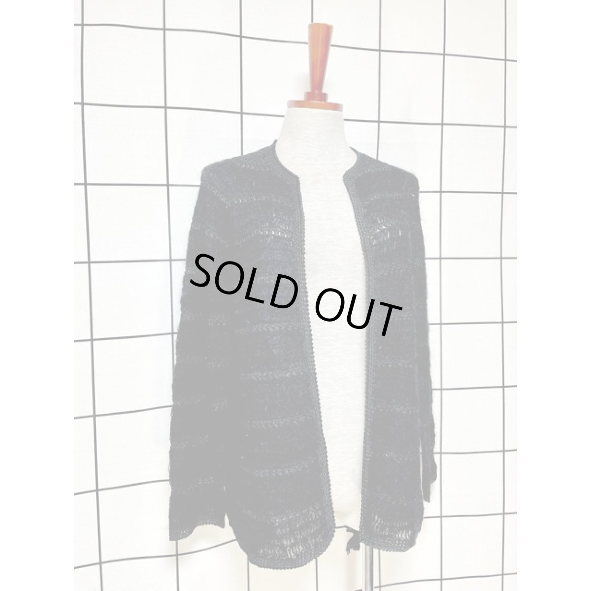 画像3: 鍵編み ブラック 無地 前開き アメリカ古着 ニットカーディガン (3)