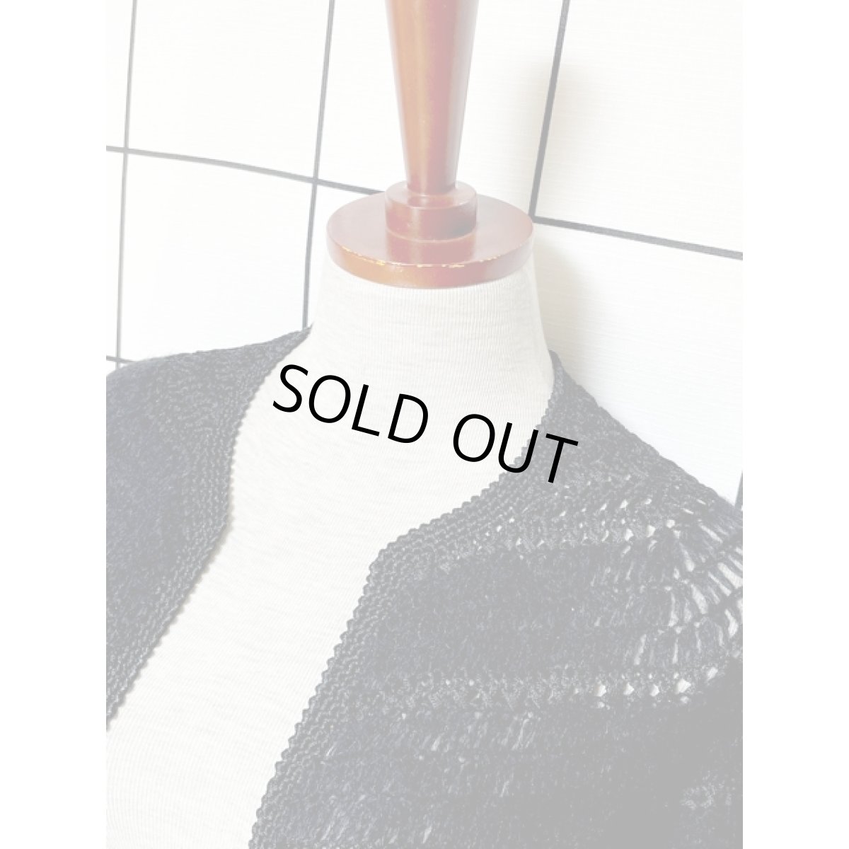 画像4: 鍵編み ブラック 無地 前開き アメリカ古着 ニットカーディガン (4)