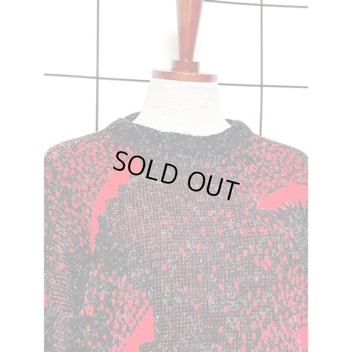 画像5: 小さなハート編み プルオーバー ブラック レッド アメリカ古着 ニットセーター (5)