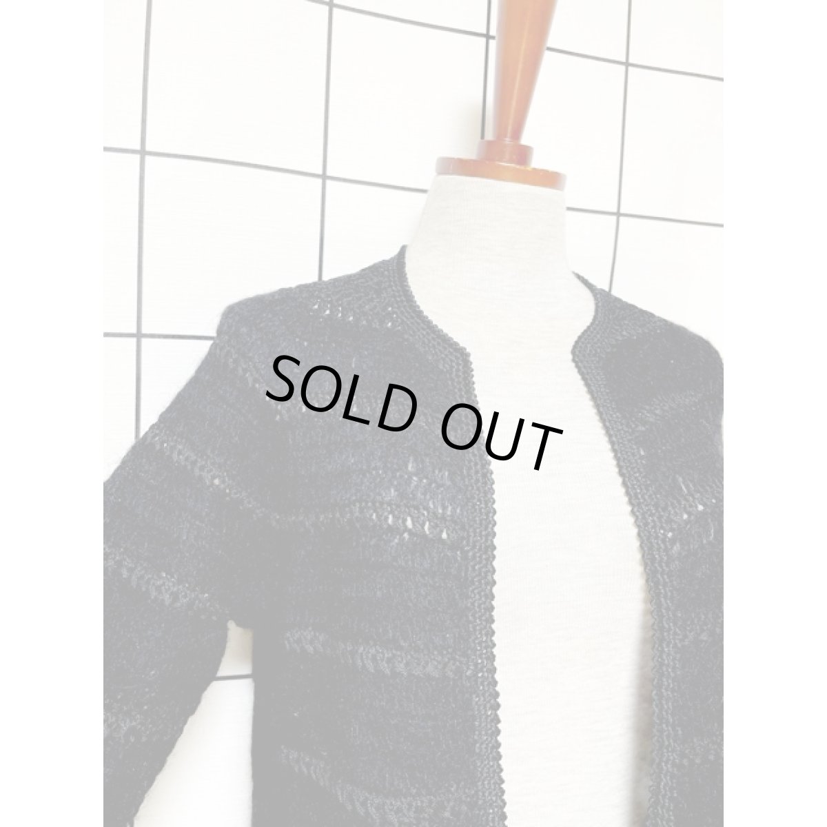 画像6: 鍵編み ブラック 無地 前開き アメリカ古着 ニットカーディガン (6)