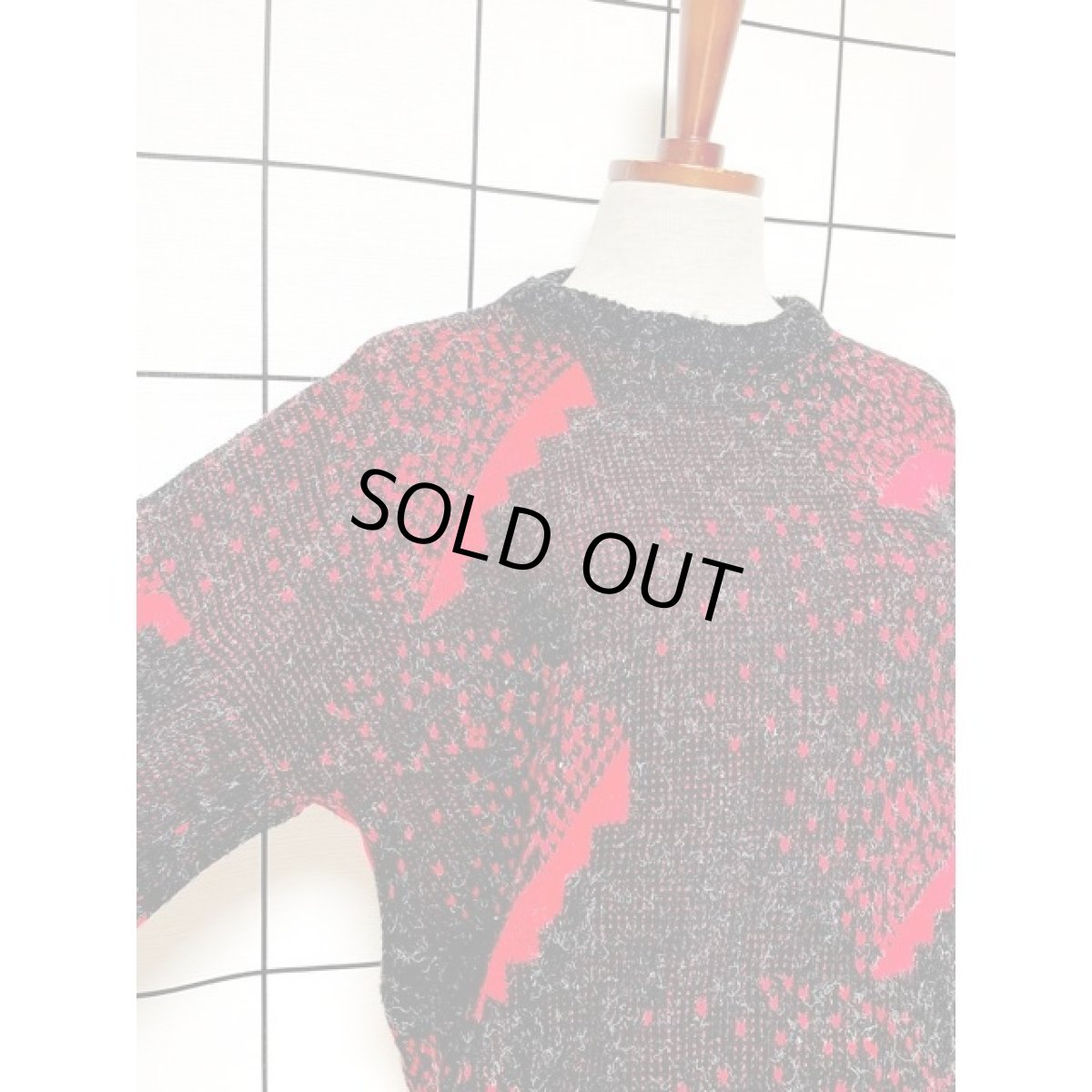 画像6: 小さなハート編み プルオーバー ブラック レッド アメリカ古着 ニットセーター (6)