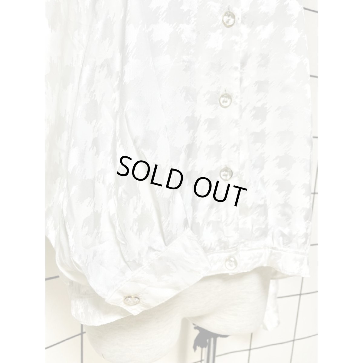 画像7: 千鳥格子柄 クリアボタン ホワイト レトロ アメリカ古着 シャツ ヴィンテージブラウス (7)