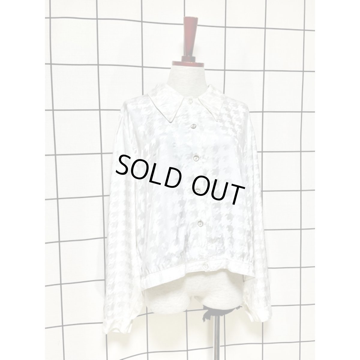 画像3: 千鳥格子柄 クリアボタン ホワイト レトロ アメリカ古着 シャツ ヴィンテージブラウス (3)