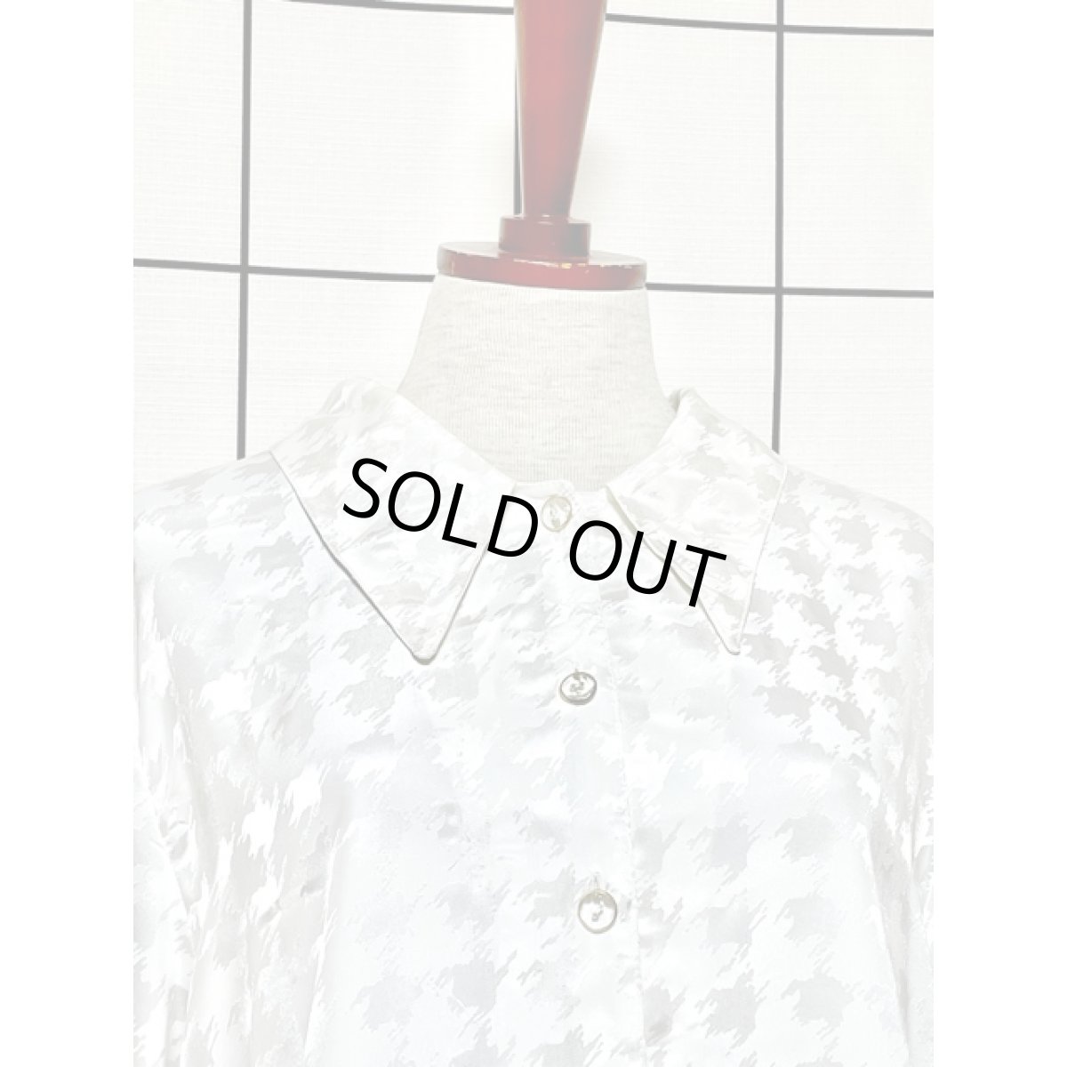 画像5: 千鳥格子柄 クリアボタン ホワイト レトロ アメリカ古着 シャツ ヴィンテージブラウス (5)