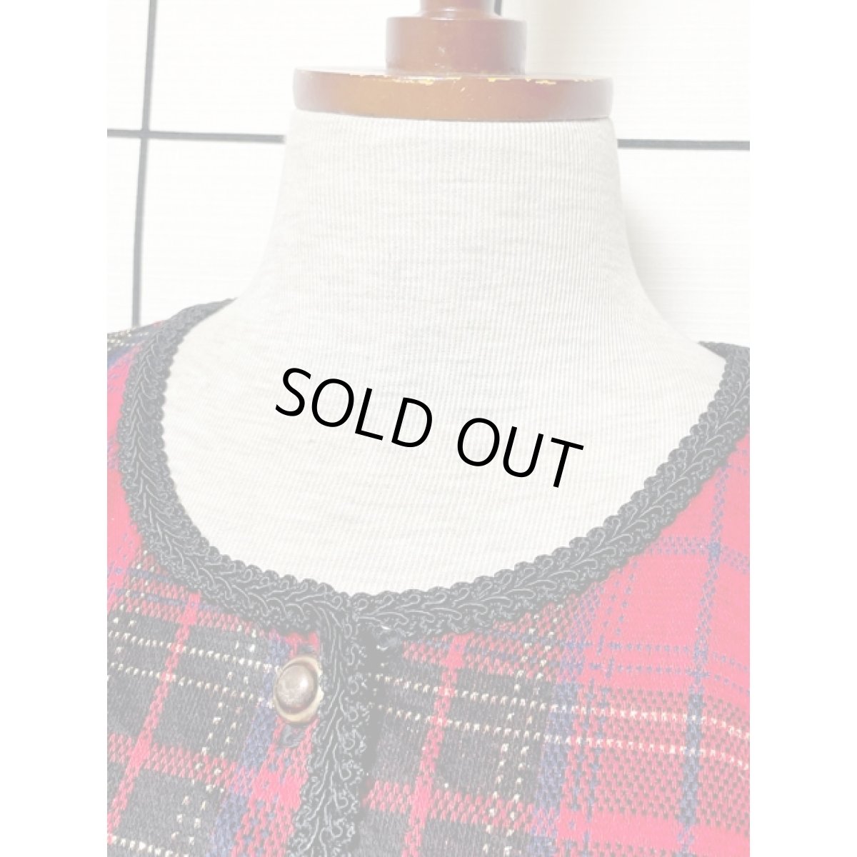 画像6: チェック ニット ベロア切り替え ブレード装飾 高級感 UNIONMADE アメリカ古着 ヴィンテージロングドレス (6)